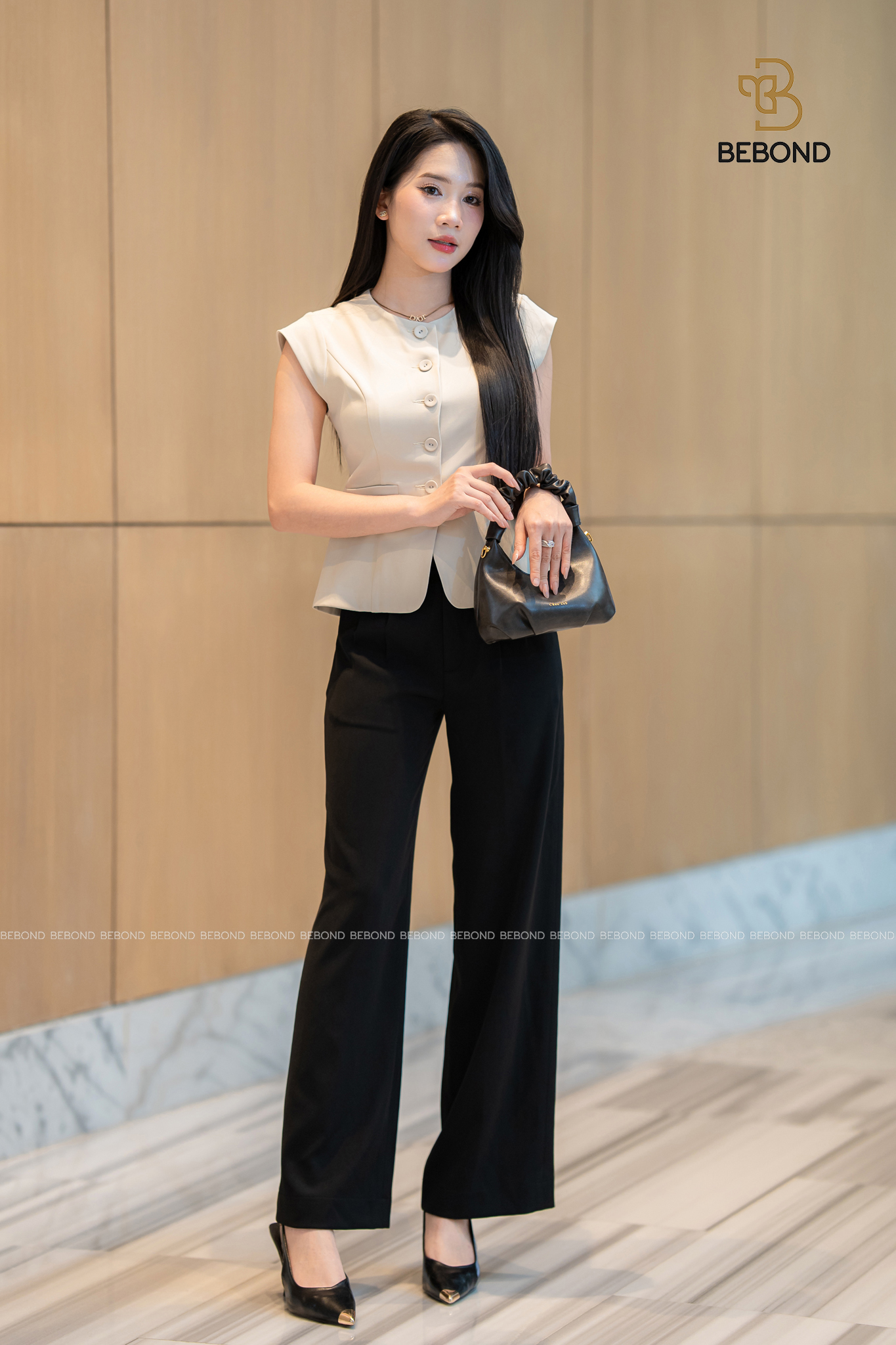 Áo kiểu đính cúc bạc LUNA màu TRẮNG KEM_thumbnail_2