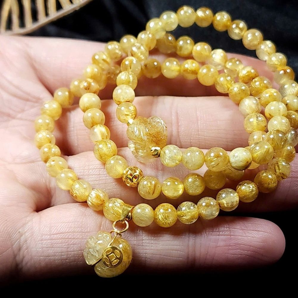 PT142 - Chuỗi vòng thạch anh tóc vàng mix hồ ly và móc vàng 10k_thumbnail_4