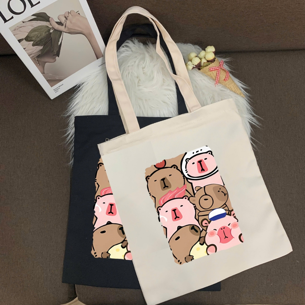 Túi tote in hình Capybara Cute - Túi vải canvas kích thước 33x37cm đựng vừa A4  và laptop - TOTE10_thumbnail_16