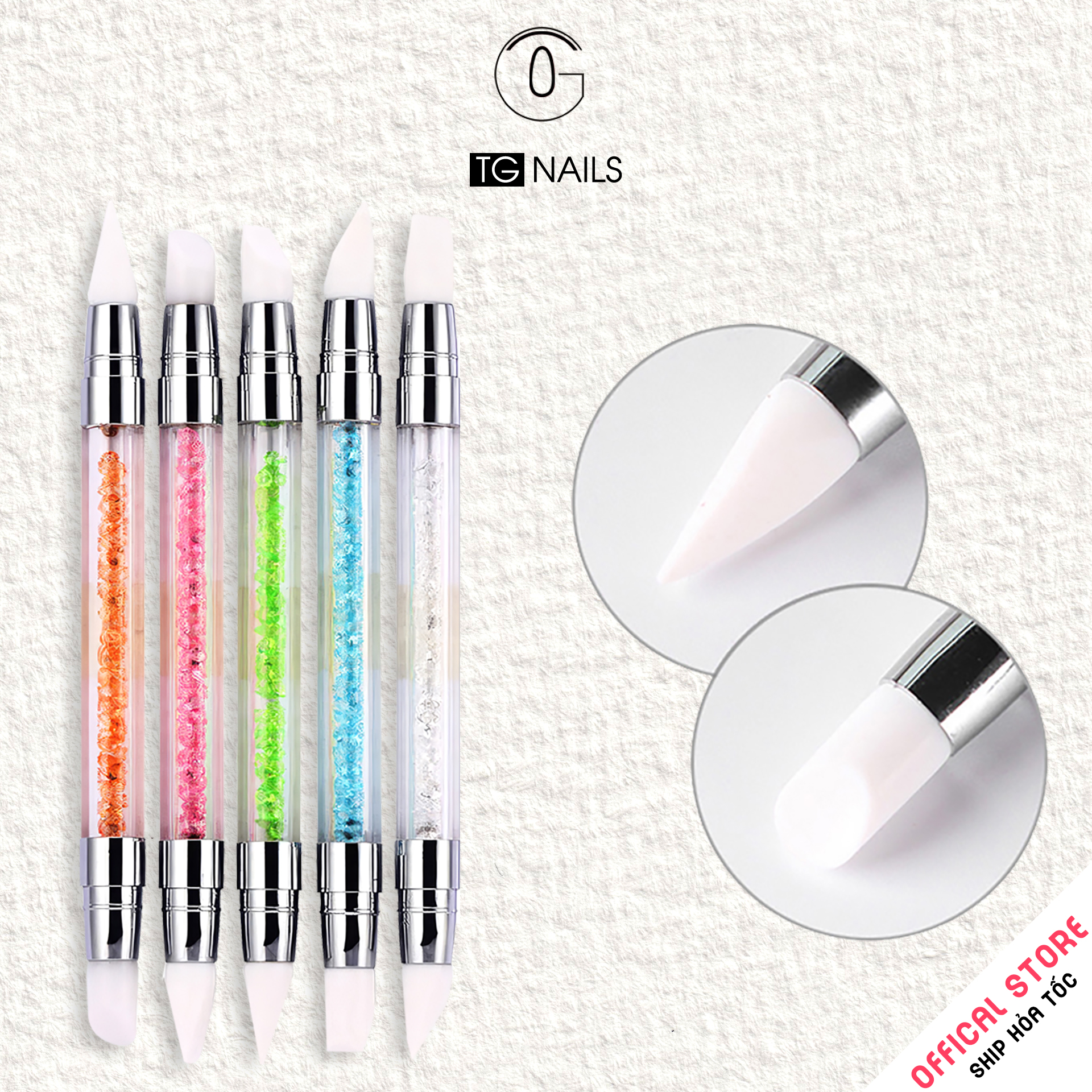 Bộ cọ vẽ móng tay, móng chân, chất liệu: cán nhựa, đầu silicone. Dài: 15cm.