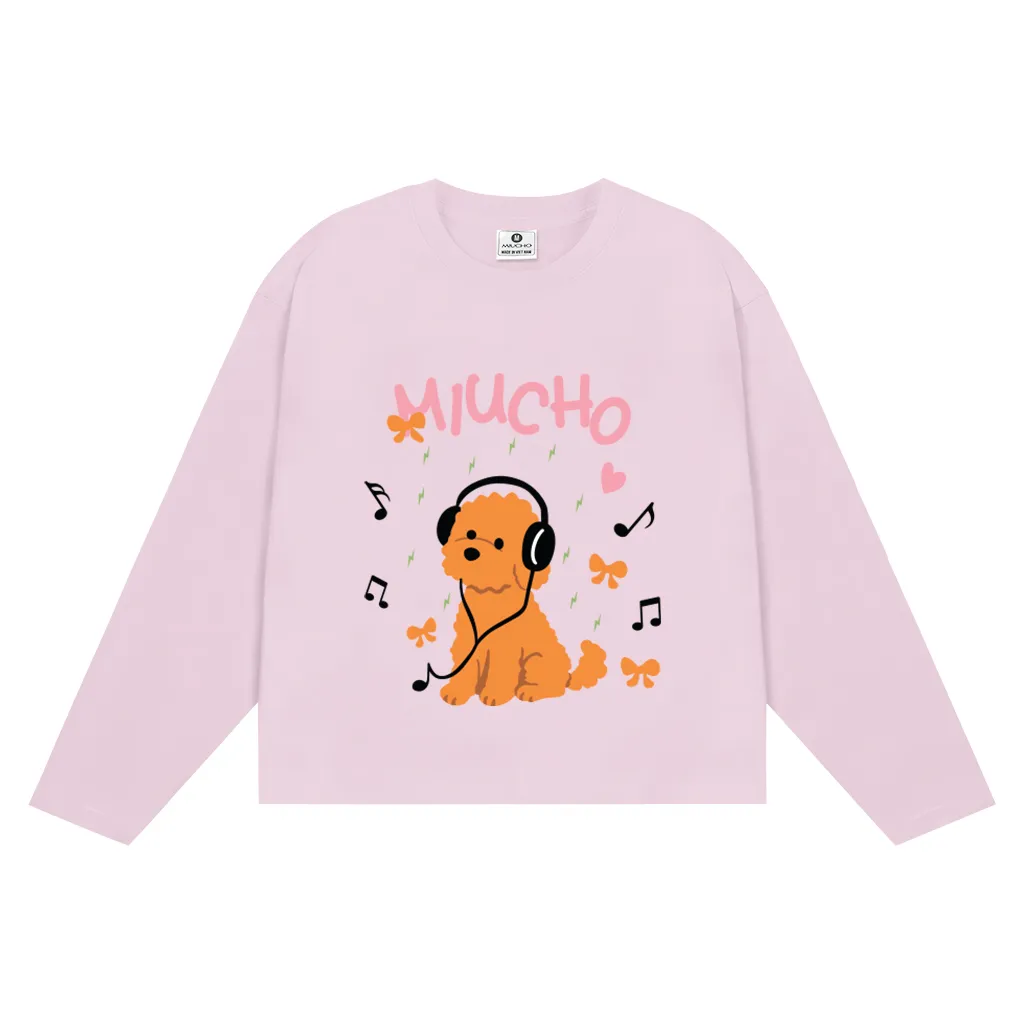 Áo thun tay dài form boxy Miucho chất vải dày dặn thoáng mát cún music in mix 2833_thumbnail_14