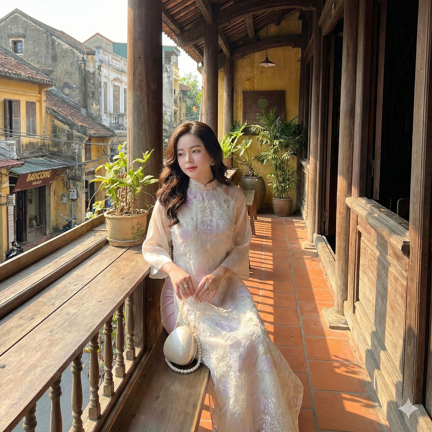 Áo Dài Cách Tân Nữ Dáng Suông Voan Thêu Họa Tiết N25-03