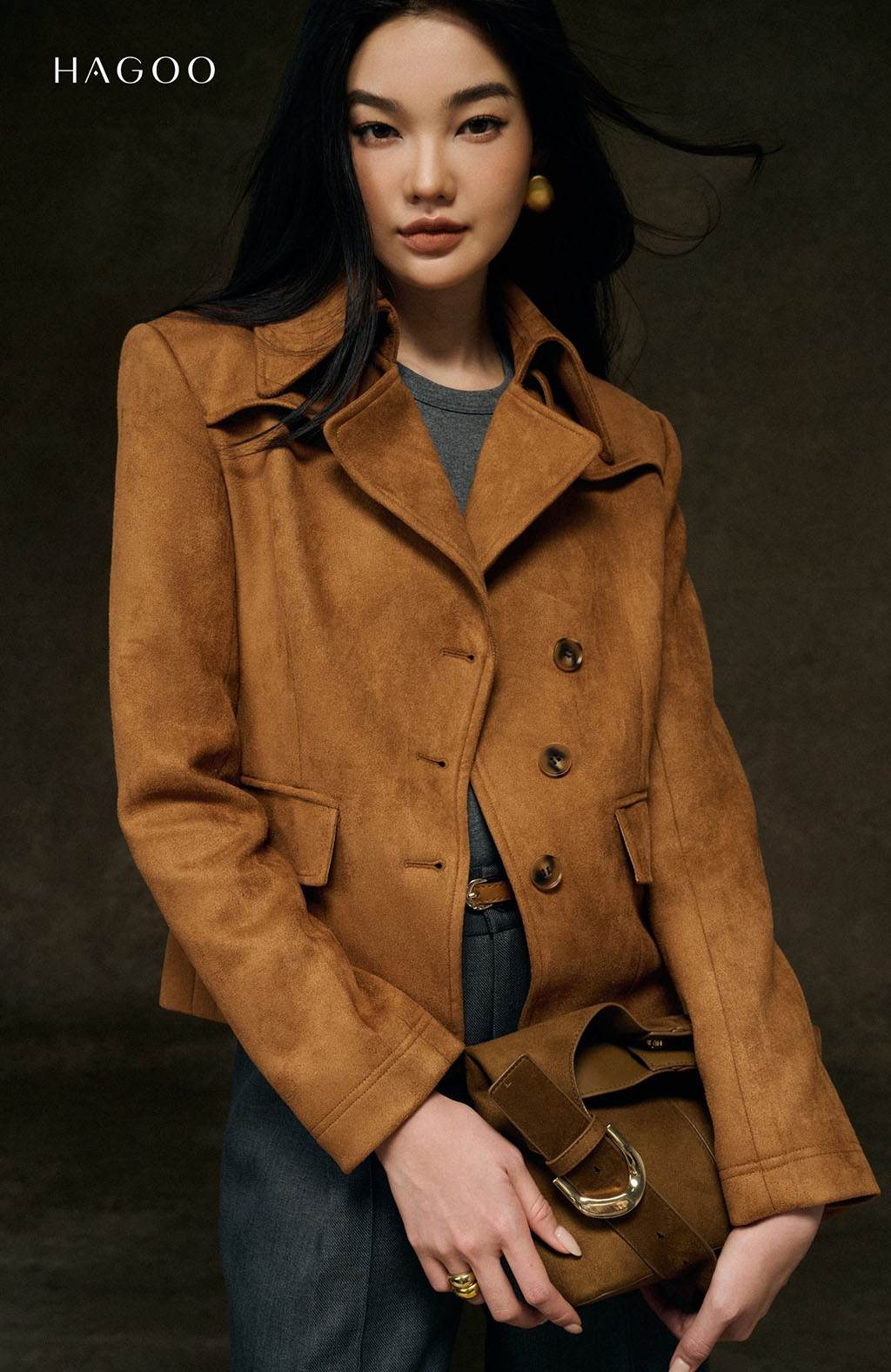 Áo khoác da lộn cổ đức HAGOO