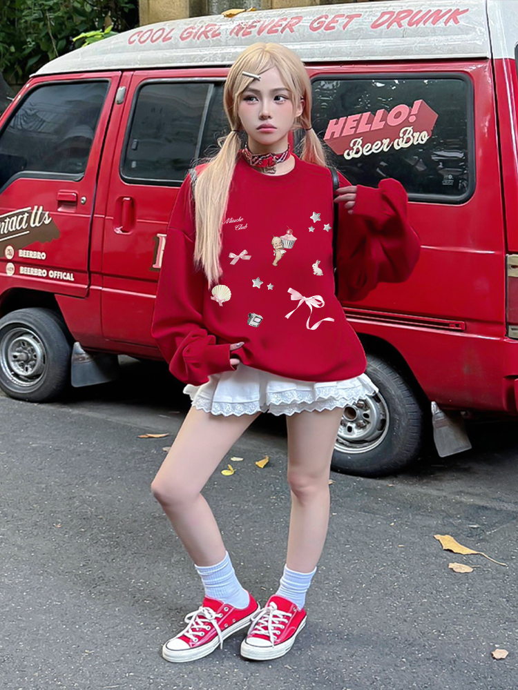 Áo sweater nữ form boxy 1920 Miucho cổ tròn vải nỉ bông 350 GSM dày dặn in mix_thumbnail_4