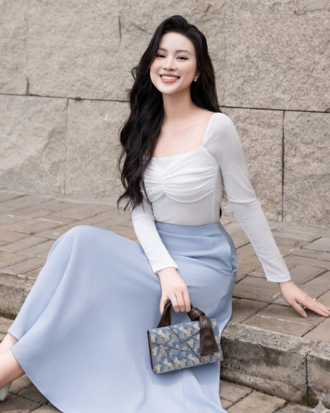 Túi xách UHE_2519 Vera – túi kẹp nách họa tiết vintage, tay cầm da nâu_thumbnail_12