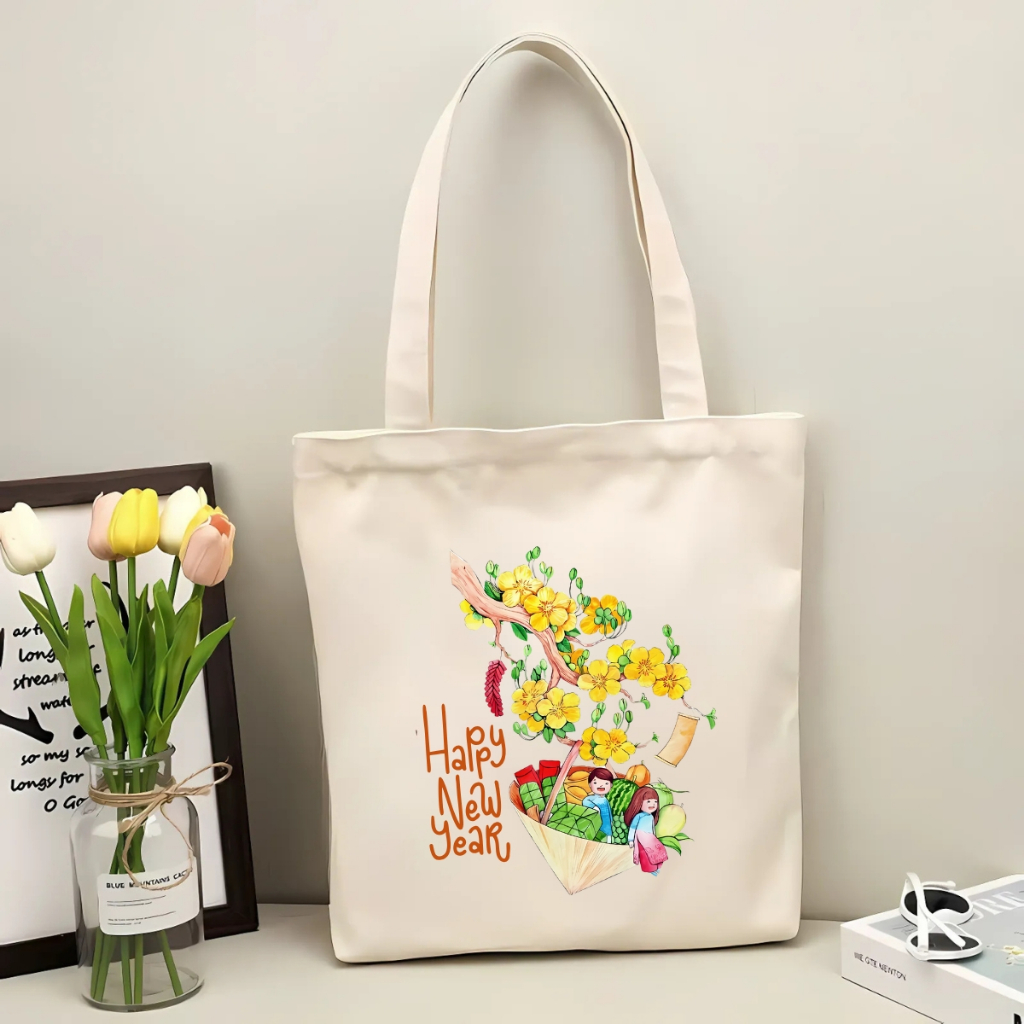 Túi tote vải canvas hình Tết đeo vai, có khoá kéo và ngăn phụ - 𝐖𝐞 𝐓𝐞𝐞 TOTE08_thumbnail_15