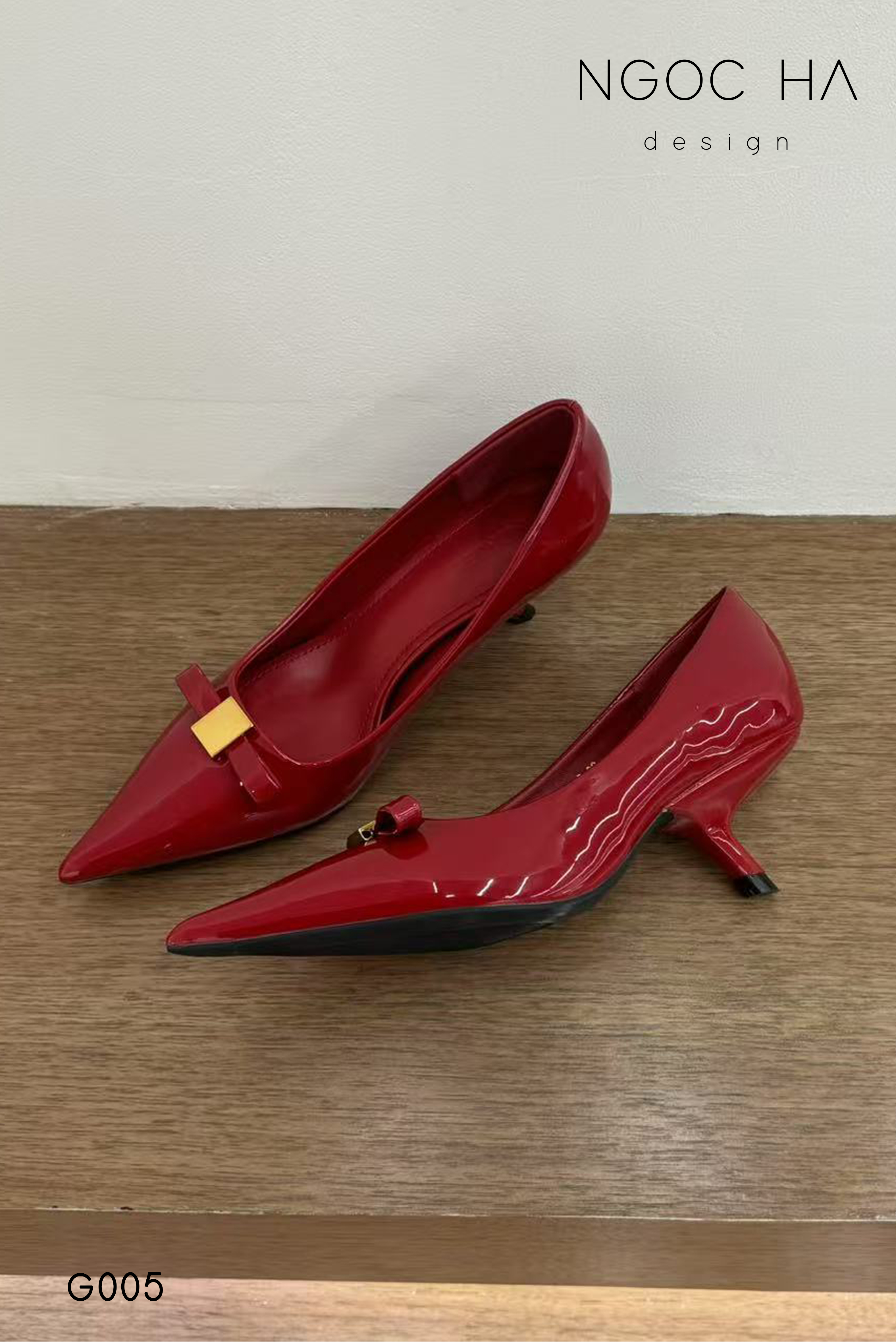 G005_ Giày Cao Gót Mũi Nhọn Đính Nơ