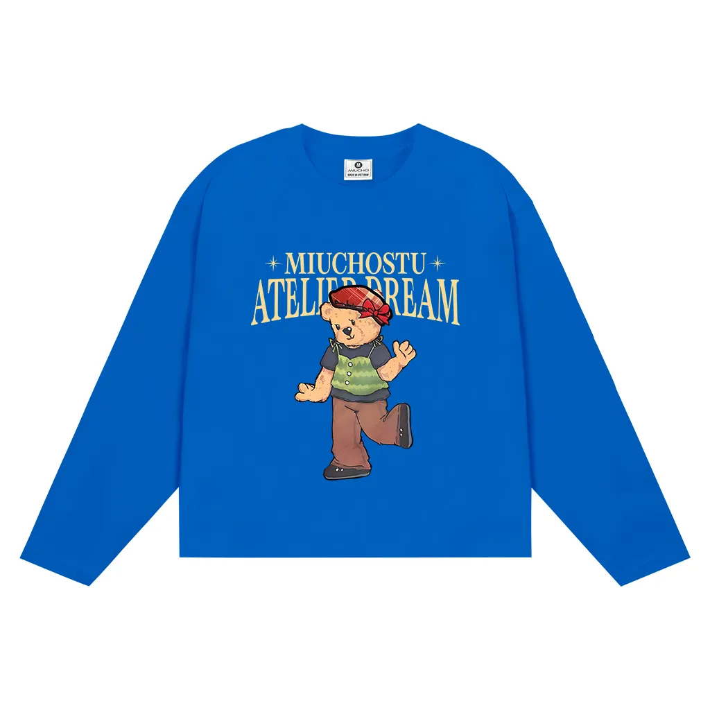Áo thun boxy unisex Miucho tay dài cổ tròn vải cotton thoáng mát dày dặn hình gấu bông in mix 2658_thumbnail_10