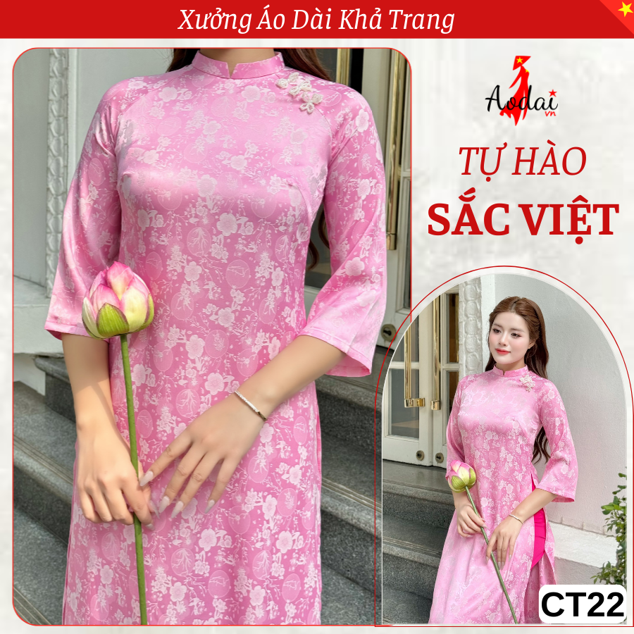 Bộ Áo dài Cách Tân Gấm Dáng Suông CT22 màu Hồng phấn cổ cao 2cm tay lỡ_thumbnail_4