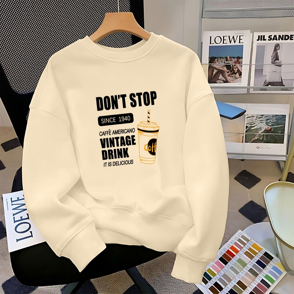 Áo sweater nam nữ in chữ 3 màu đen,trắng,be - Áo nỉ thu đông dáng rộng - Loza G0232_thumbnail_4