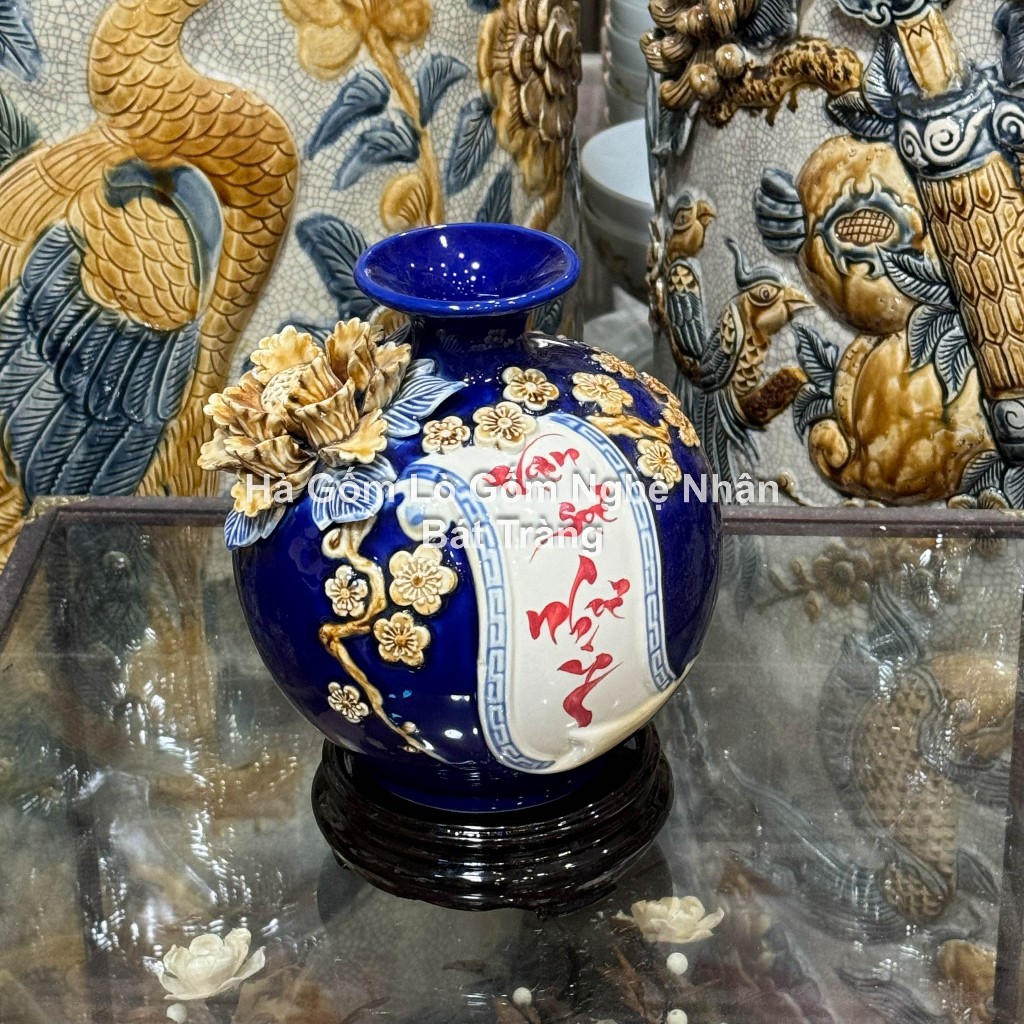 Bình Tài Lộc - Lọ Hoa Hút Lộc Gốm Bát Tràng Bền Đẹp Cao Cấp TẶNG ĐẾ GỖ Họa tiết Thuận Buồm Xuôi Gió_thumbnail_20
