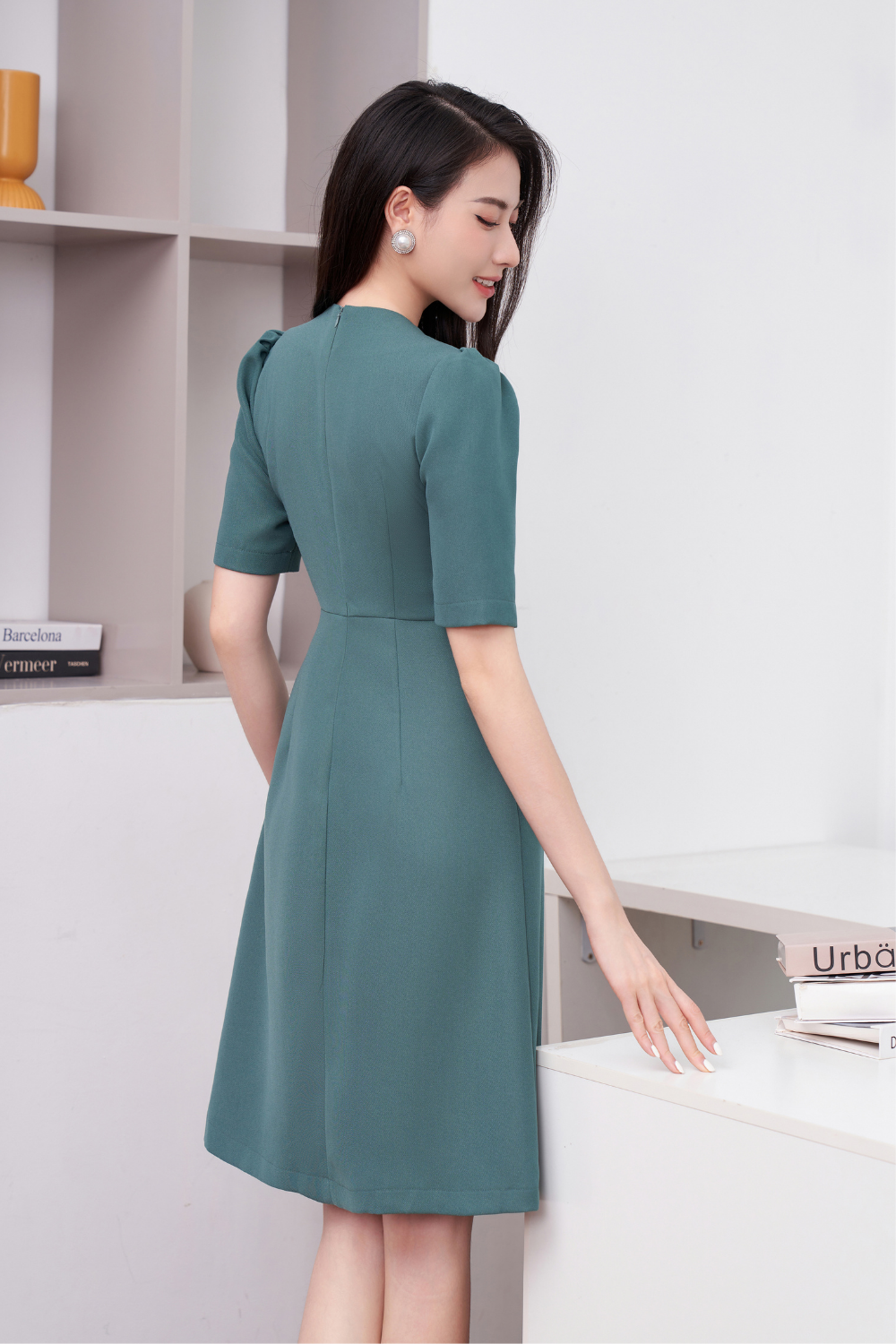 Đầm xòe xanh đá giả áo khoách ngoài_thumbnail_4