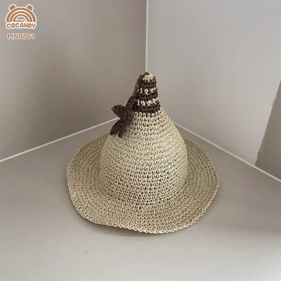 Mũ cói chóp nhọn kẻ NÂU sao NÂU