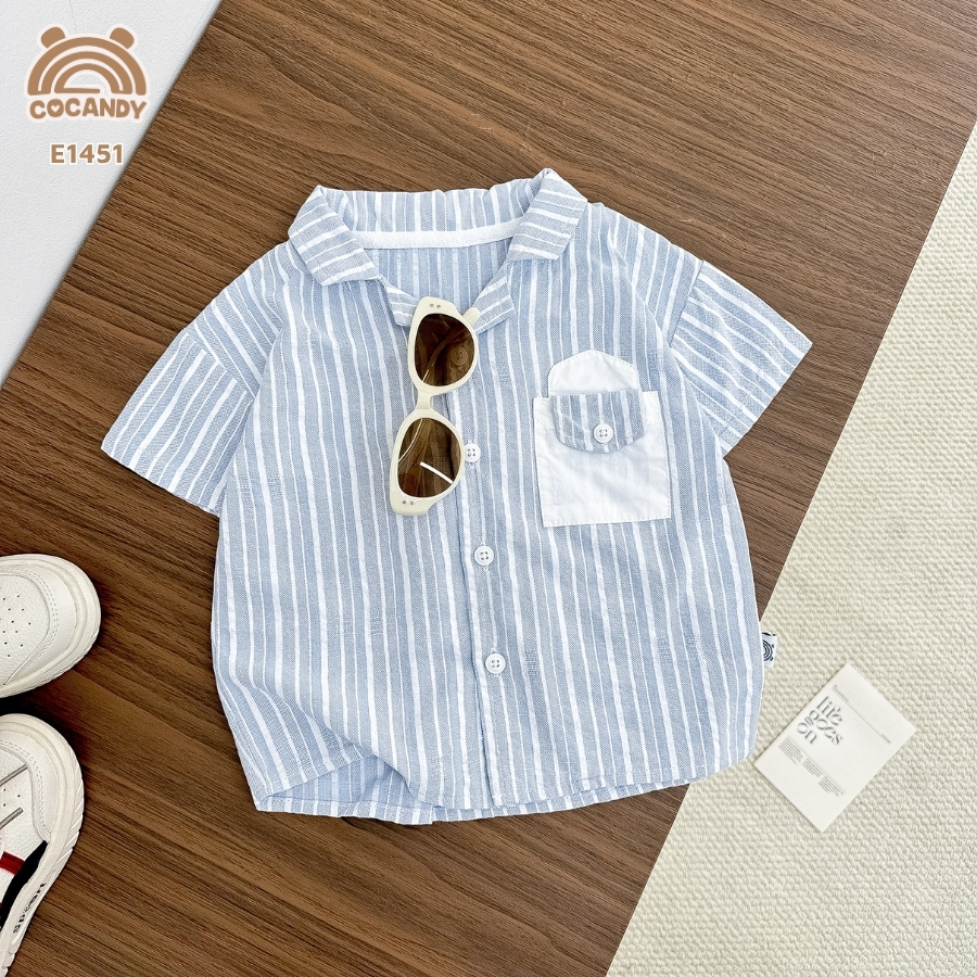 Áo cộc sơ mi kẻ XANH NHẠT túi ốp trắng_thumbnail_4