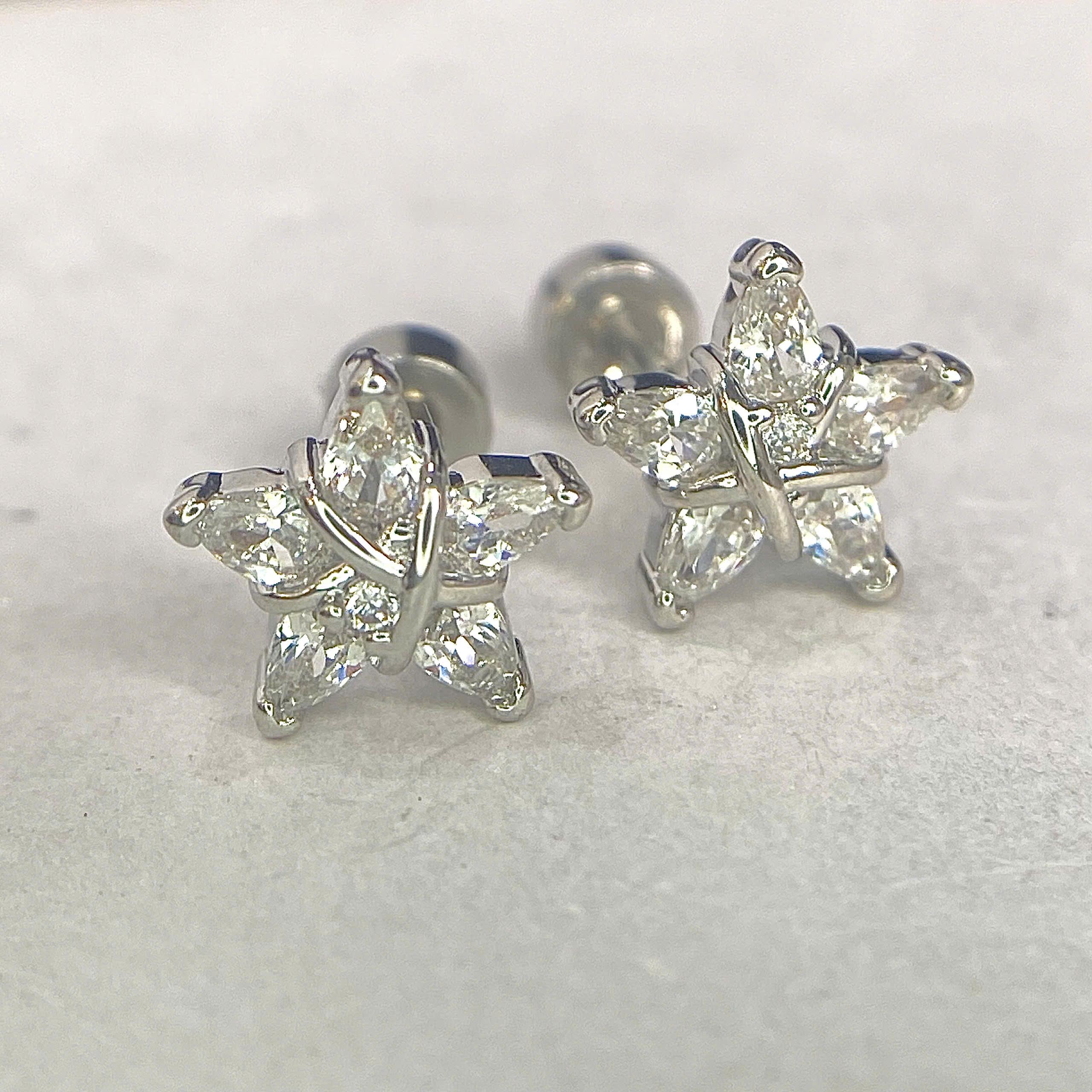 Khuyên kiểu ngôi sao thắt dây trắng bi vặn