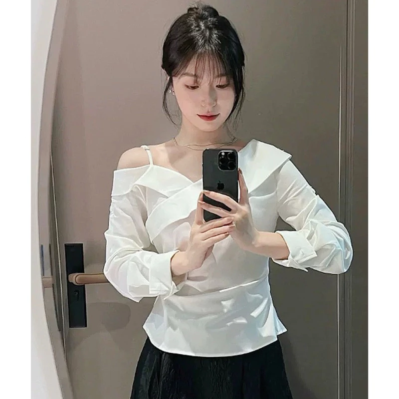 Áo sơ mi nữ lệch vai tay dài, áo nữ lệch vai nhún eo Logastore_129_thumbnail_0
