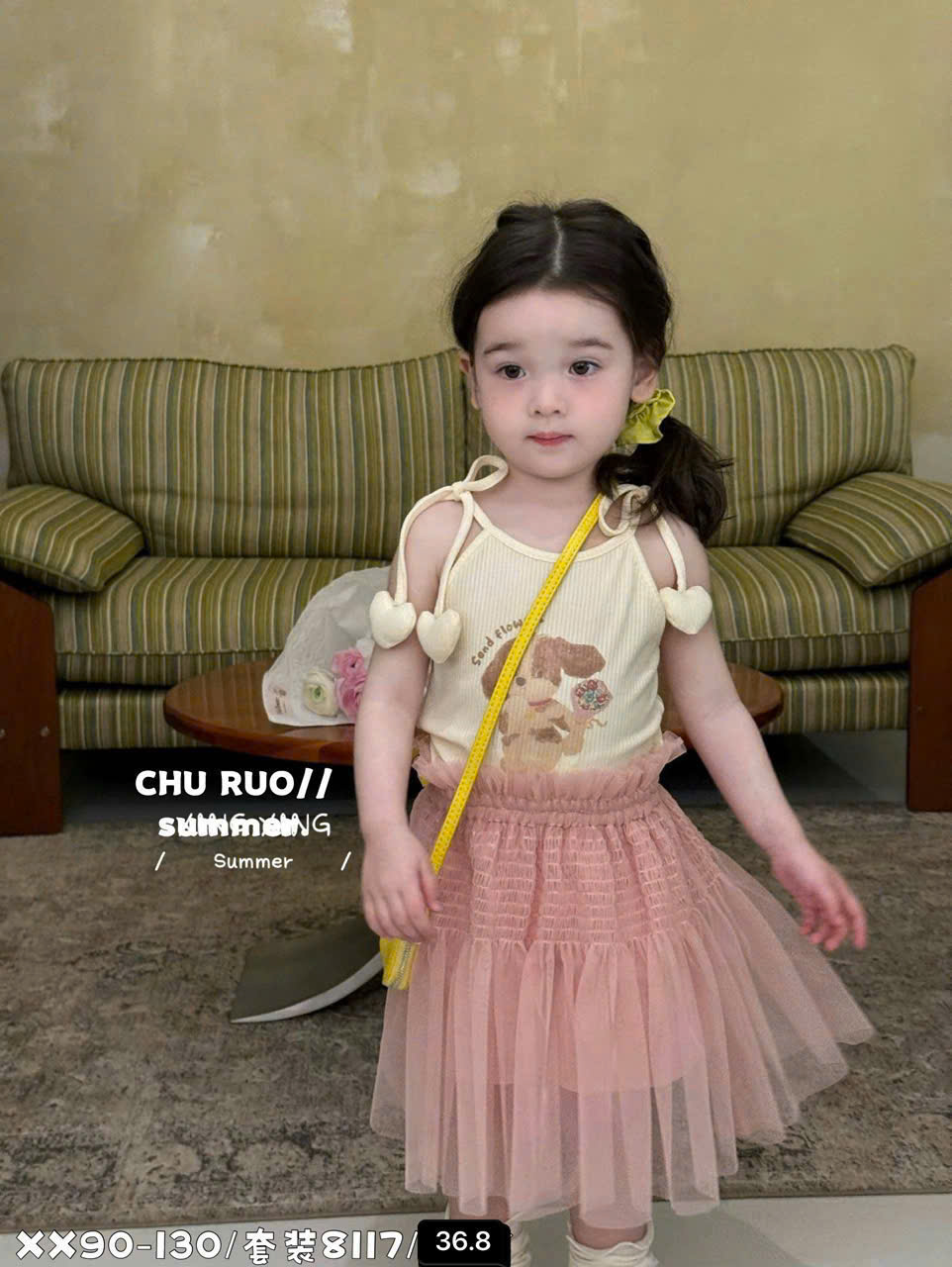 (S40) (tăng 1 size) Set áo 2 dây họa tiết con cún Send Flowers kèm chân váy voan sz90-130_thumbnail_0