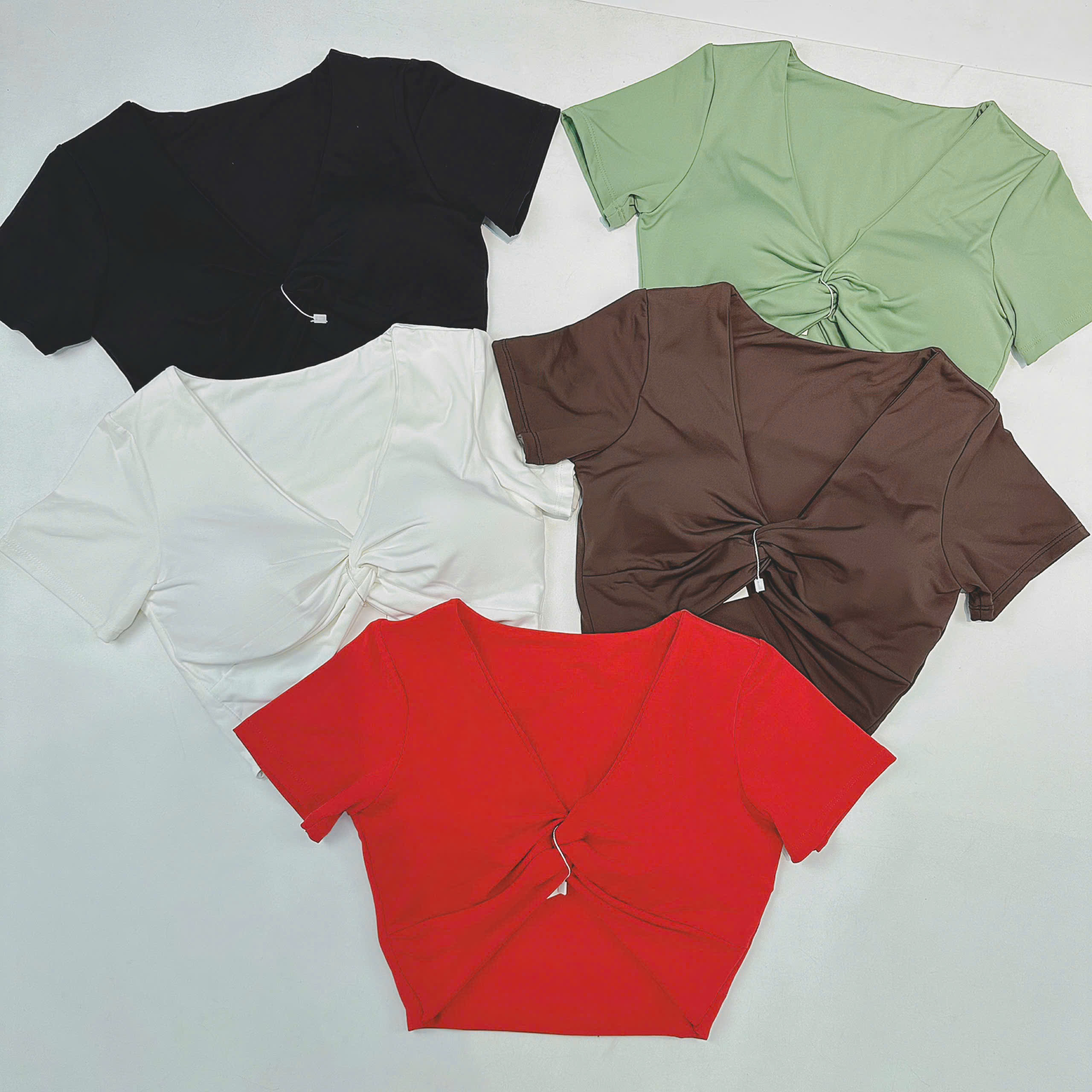 Áo Croptop Thể Thao Tay Ngắn Xoắn Nơ