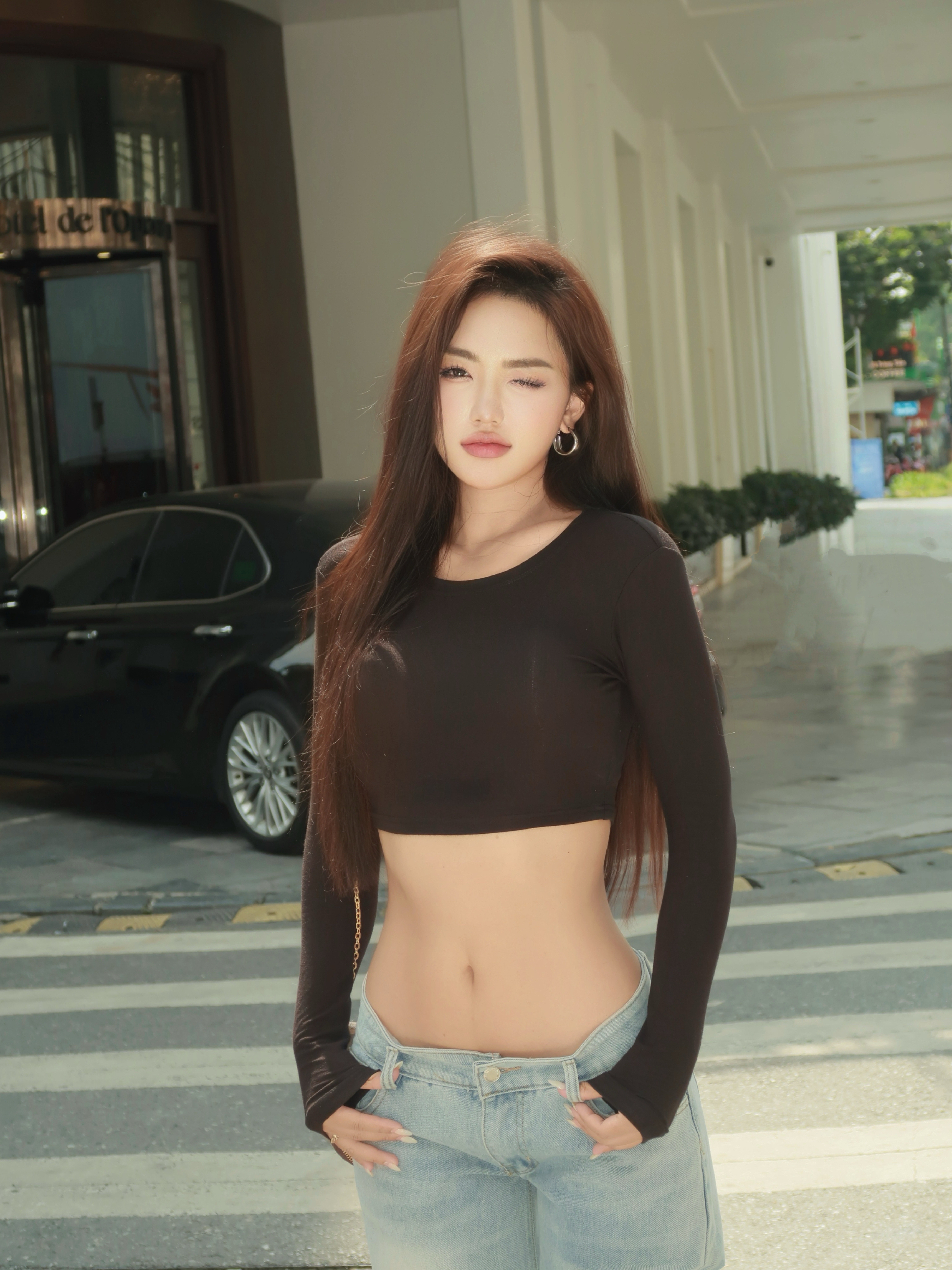 Áo tay dài ôm body croptop Beezy cổ tròn AT00044 vải visco 4 chiều hack dáng mềm mại thoáng mát_thumbnail_9