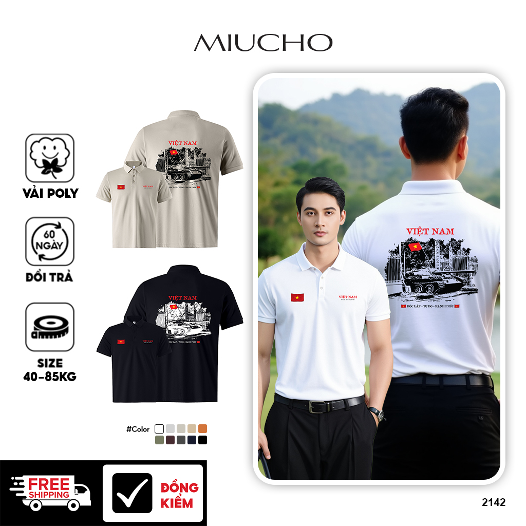 Áo polo nam big size Việt Nam tôi yêu form vừa 2142 Miucho Iconic vải cá sấu polyester in mix