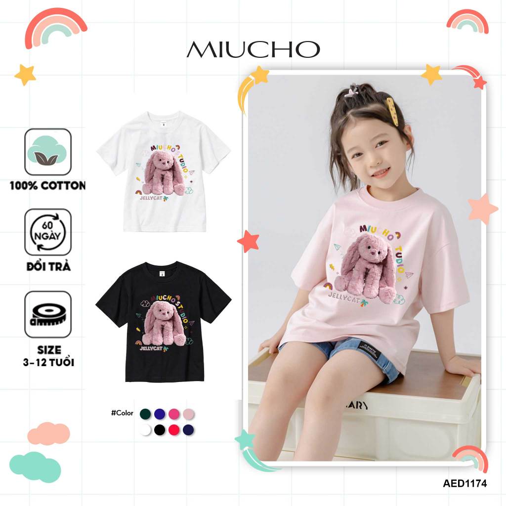 Áo thun cho bé gái style hàn quốc form rông AED1174 Miucho Kid tay ngắn cổ tròn in graphic_thumbnail_1