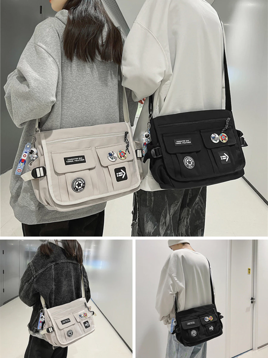 Túi đeo chéo nam nữ vải canvas chống nước nhiều ngăn có khóa kéo thời trang Hàn Quốc_thumbnail_2