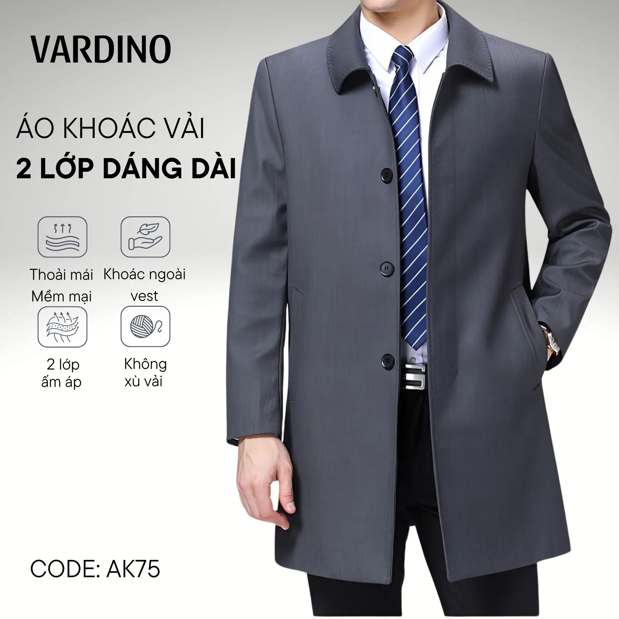 Áo khoác nam măng tô Vardino AK75