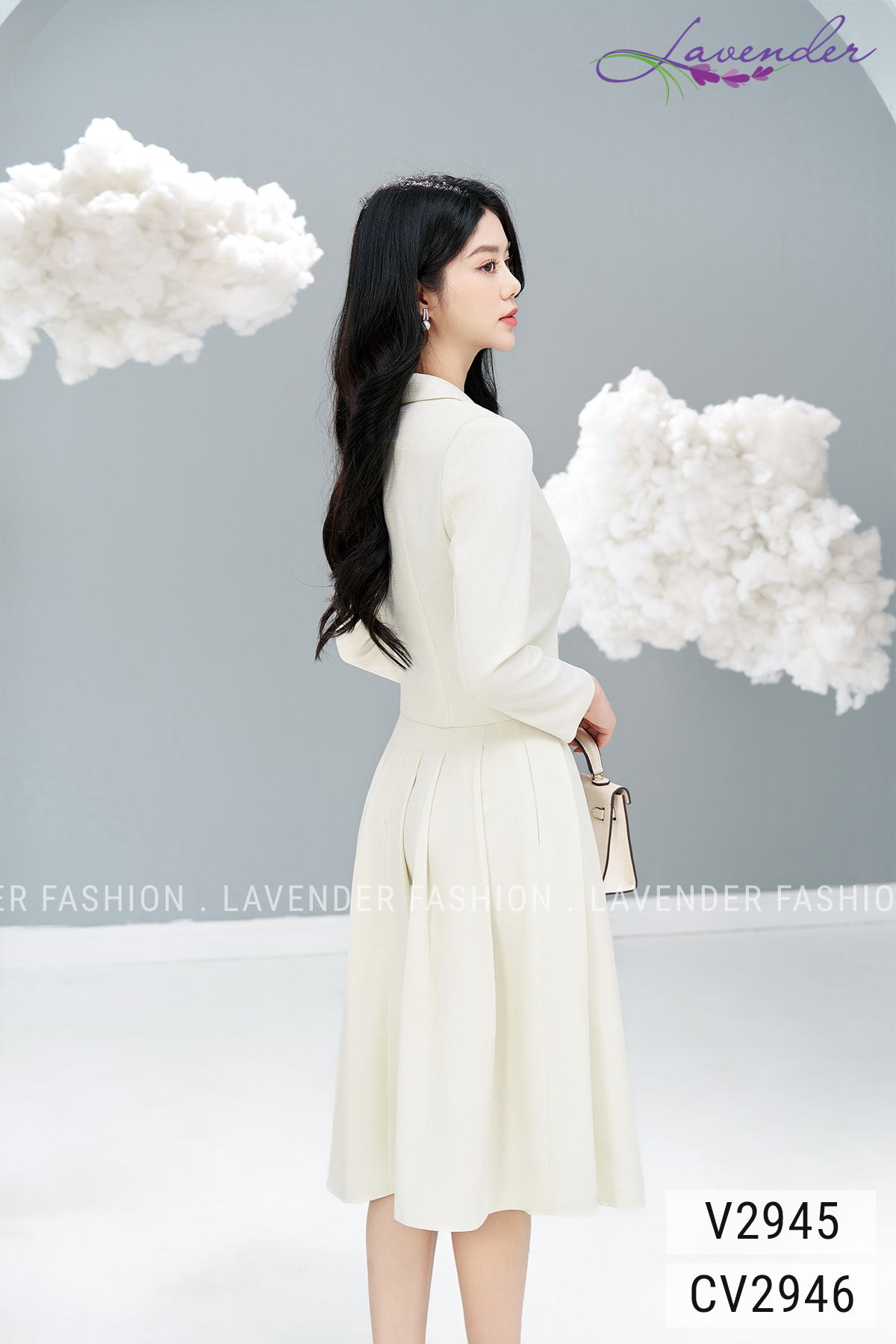 Chân váy xòe Thời trang Lavender dạ tweed kem be CV2946_thumbnail_4