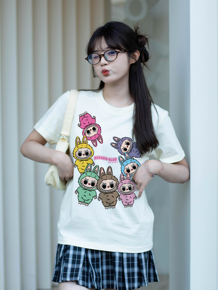 Áo phông labubu dễ thương form rộng ATD1451 Miucho vải cotton cổ tròn in mix_thumbnail_4