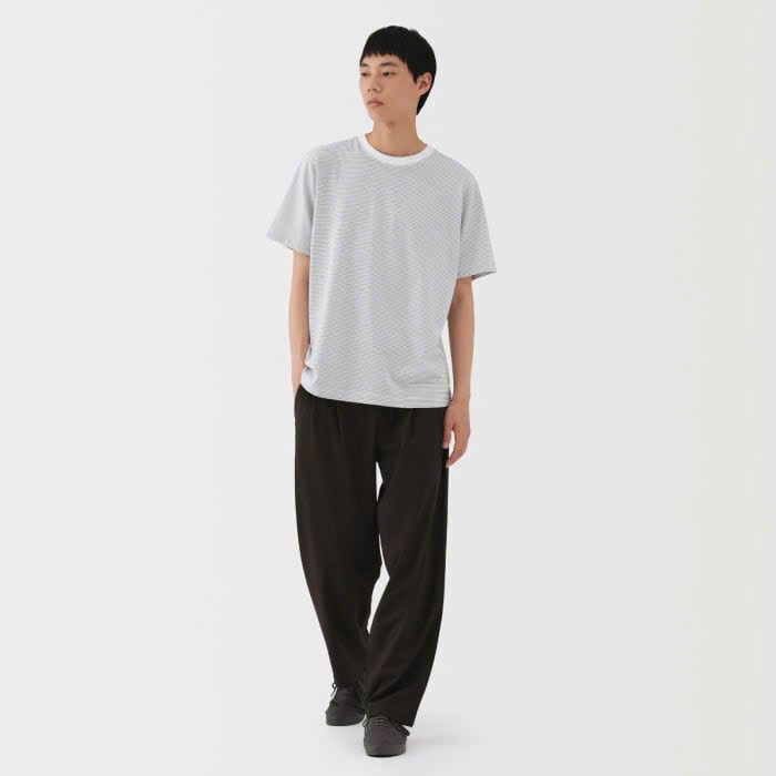 E237 ÁO PHÔNG NAM TRẮNG KẺ ĐEN NHỎ MUJI