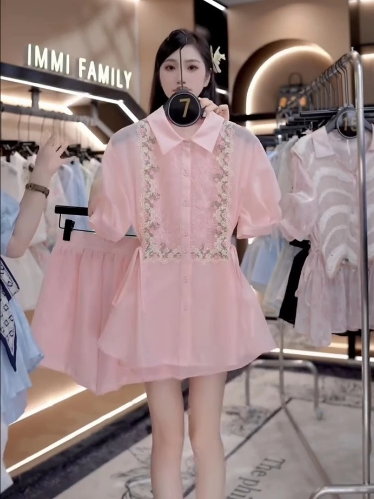 16704-Set  bộ sọt voan hồng thêu hoa (  voan, lót)