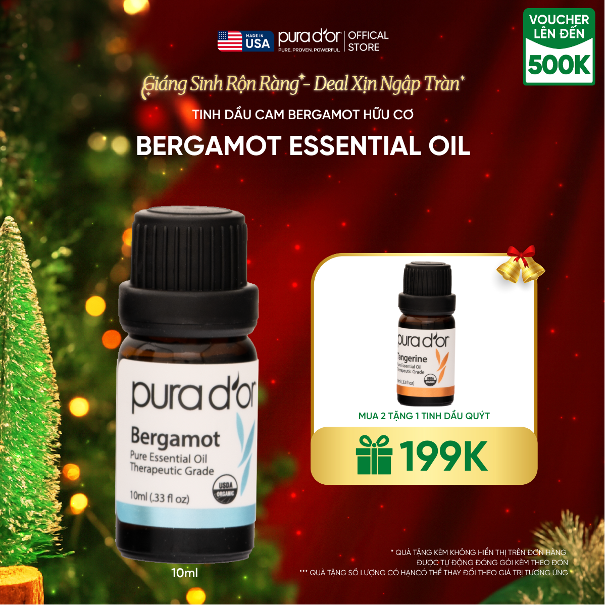 Tinh Dầu Cam Bergamot Hữu Cơ Pura D'or Therapeutic Grade Bergamot Essential Oil 10ml