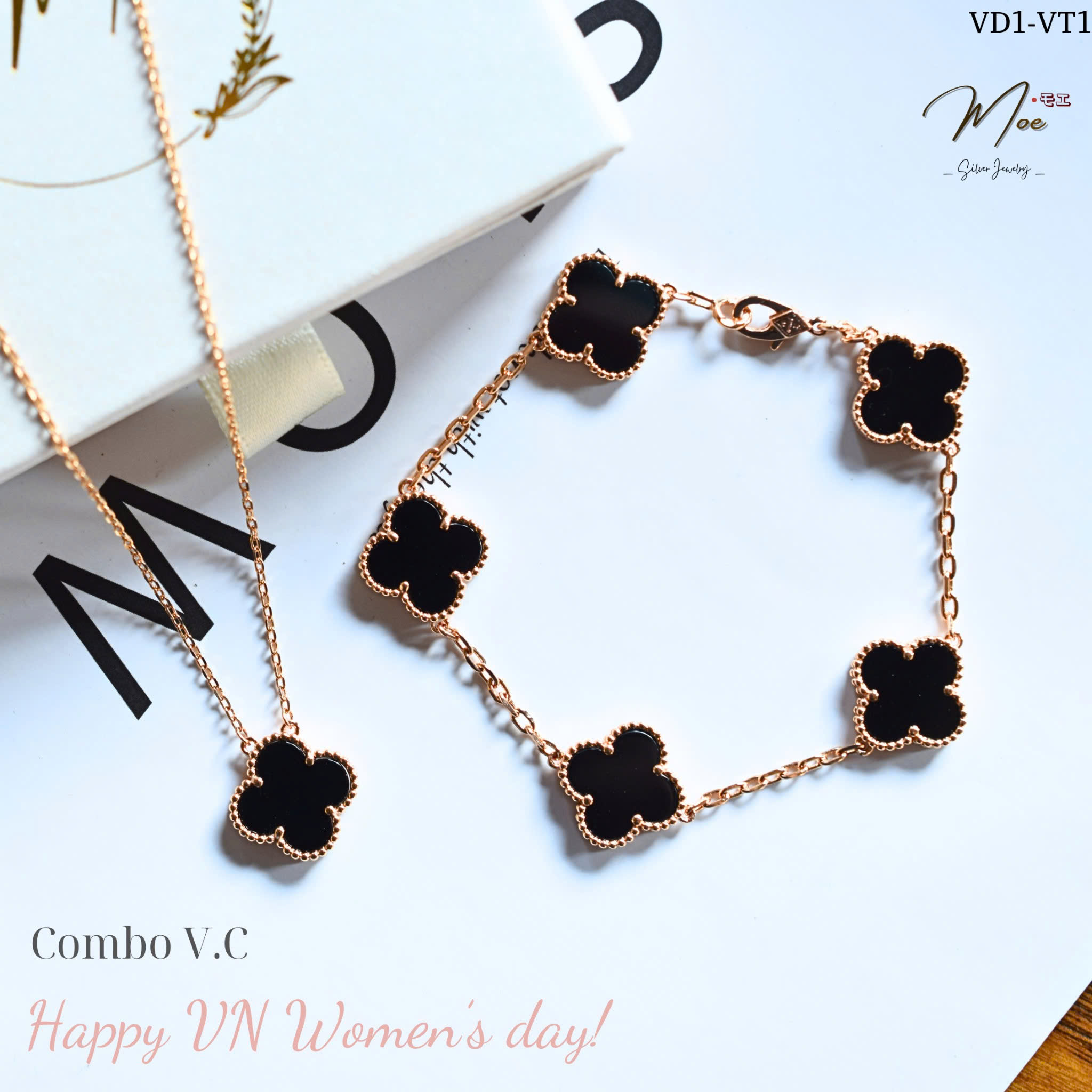 VT1 - VCA Lắc 5 lá đen 13mm xi vàng hồng