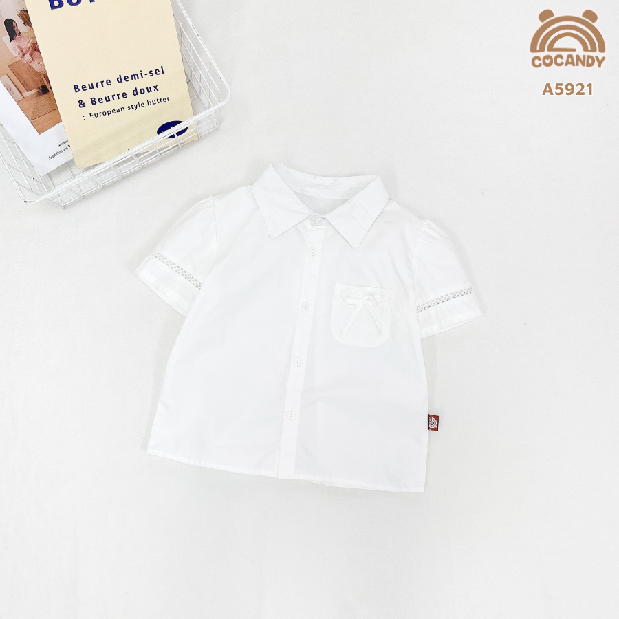 Áo cộc sơ mi TRẮNG túi ngực nơ_thumbnail_1