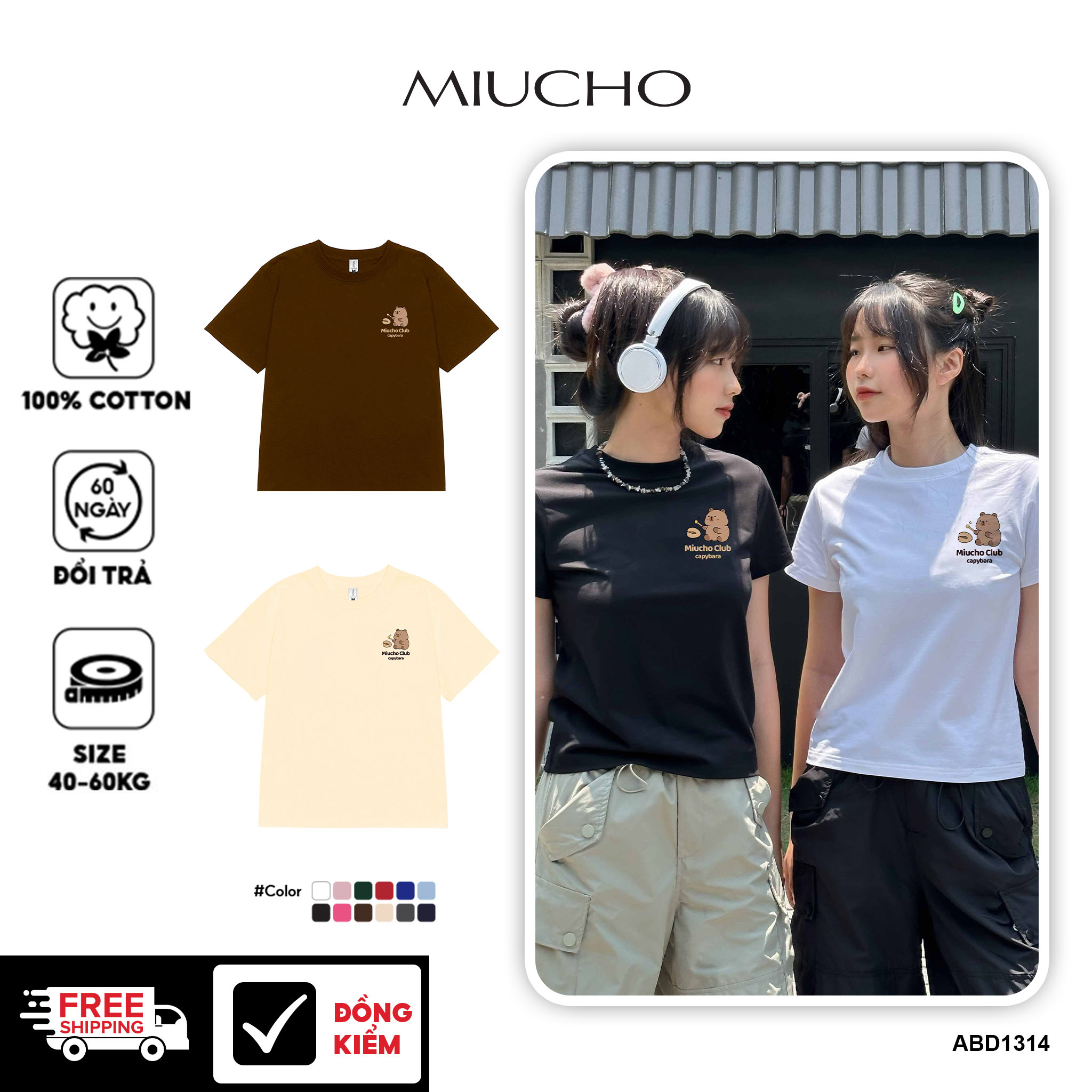 Áo thun baby tee capybara form ôm ABD1314 Miucho tay ngắn cổ tròn hotrend in mix