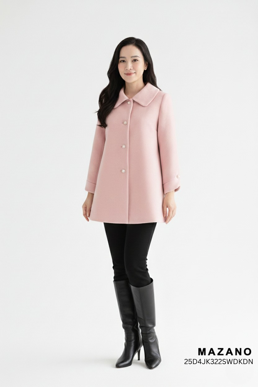 Áo khoác lửng  Suông A Vải dạ hồng Cổ bẻ  Dài dưới eo