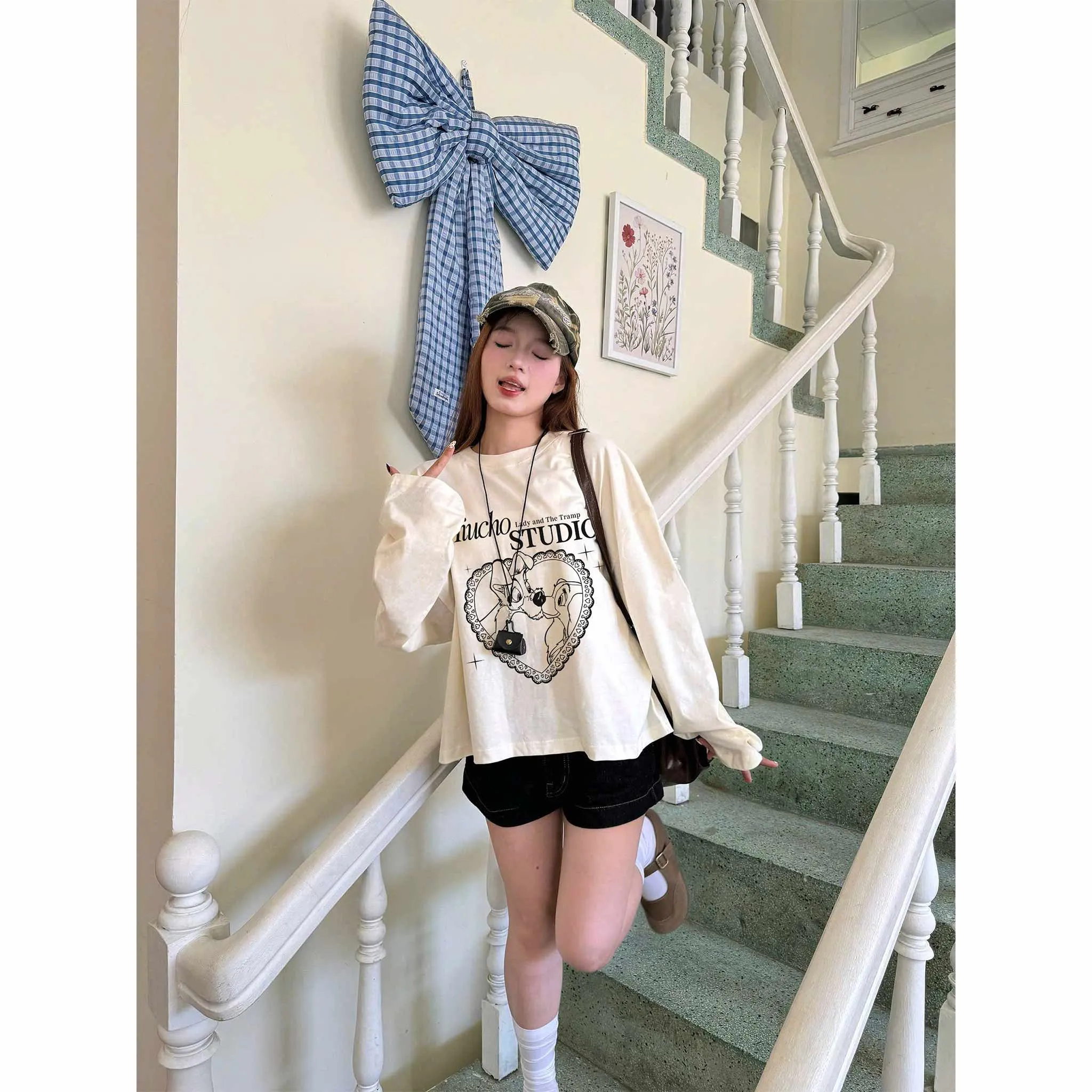 Áo thun boxy tay dài classic style 2640 Miucho chuẩn form tôn dáng vải cotton thoáng mát co giãn_thumbnail_6