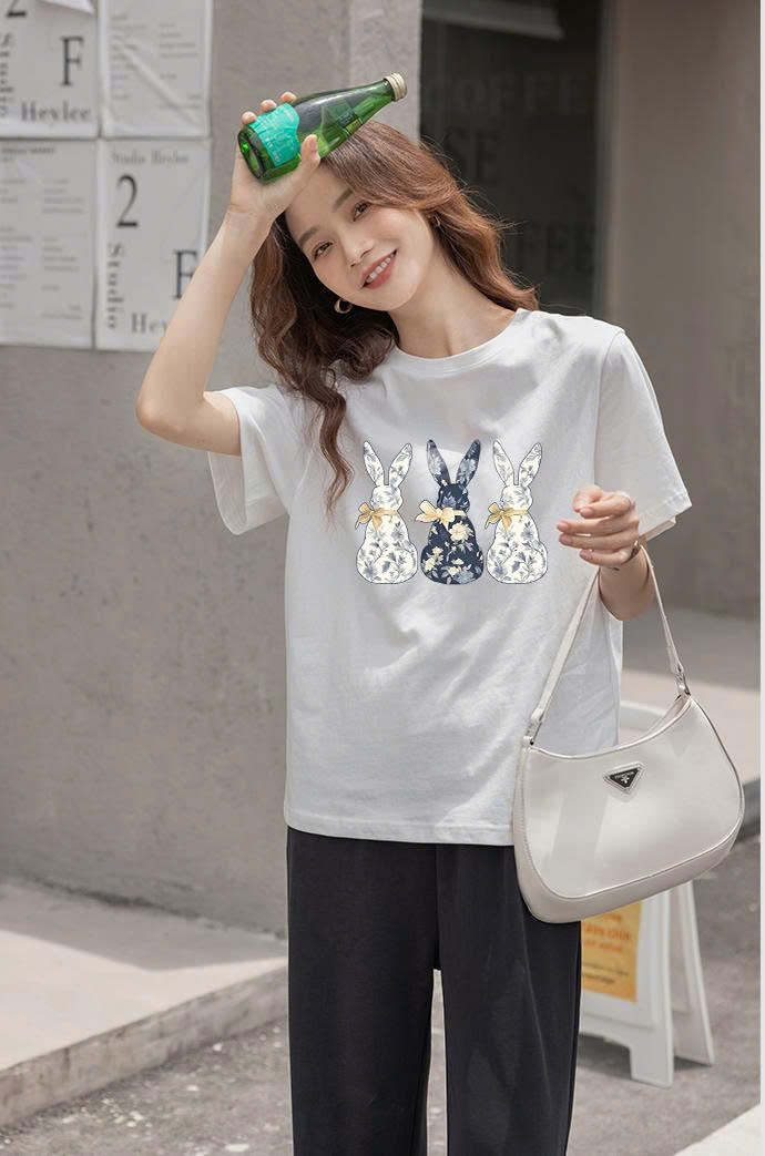 Áo thun nữ form vừa regular dáng ngắn ARD2343 Miucho vải cotton thoáng mát in hình thỏ dễ thương_thumbnail_6