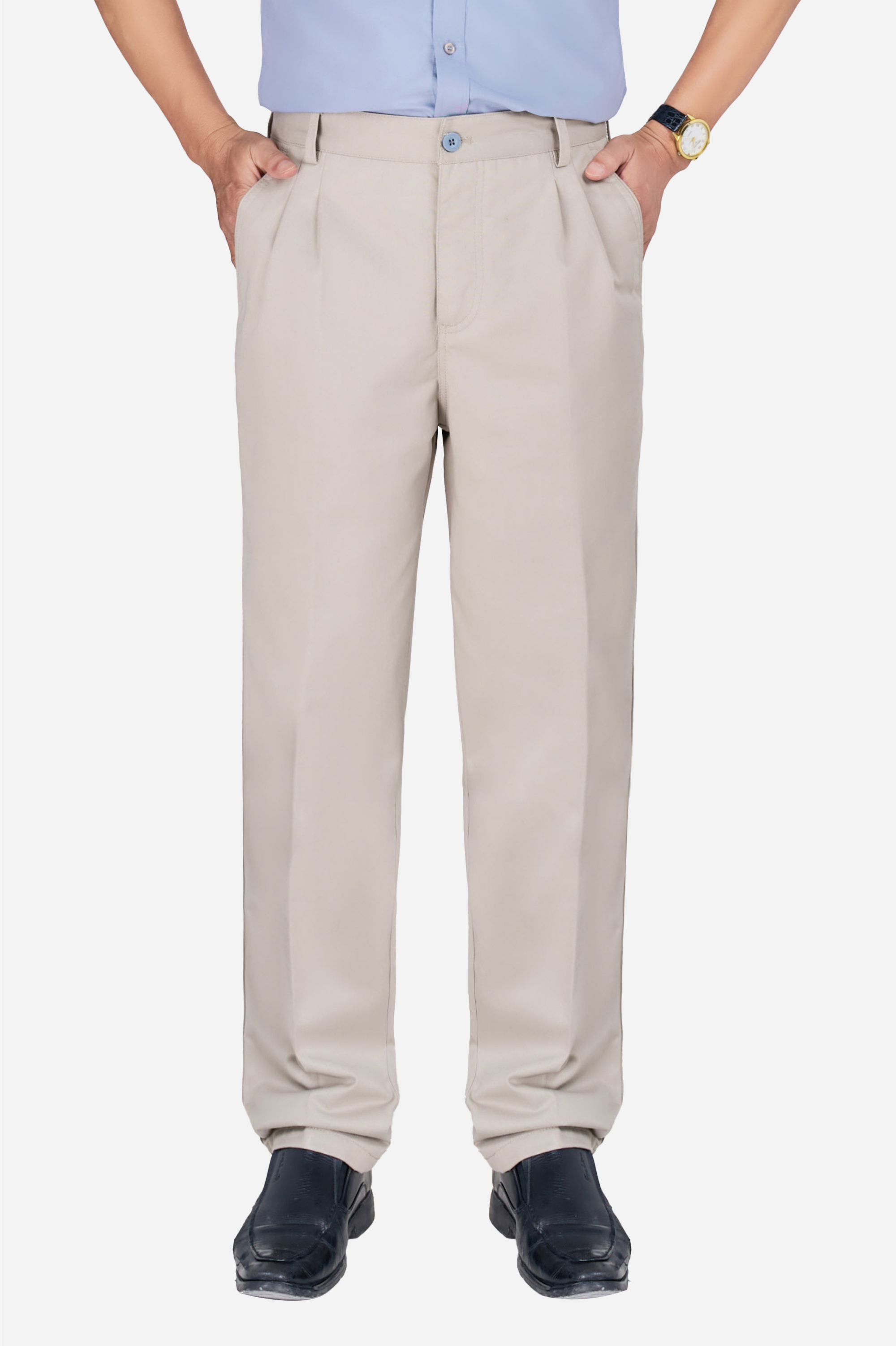 Quần Kaki Thô 2 Li Nam Trung Niên ANCHI Phom Suông Ống Rộng Màu Kem Ghi