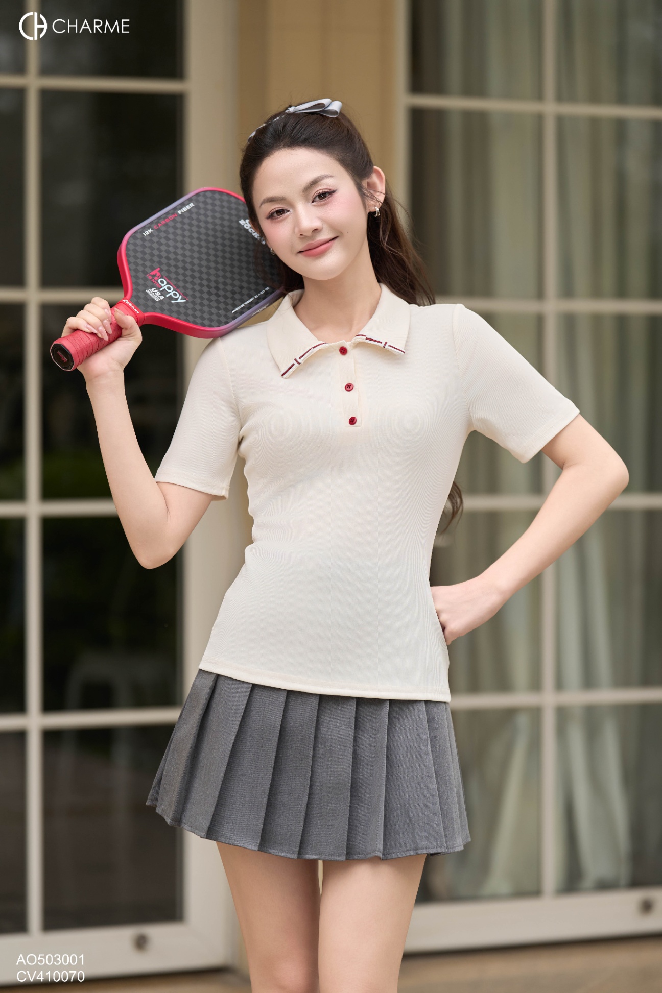 Áo thun phối cổ nơ