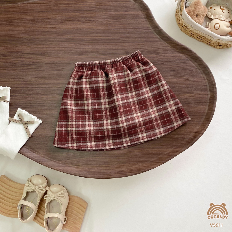 Chân váy kẻ ĐỎ BE  phối 2 túi trái tim_thumbnail_3