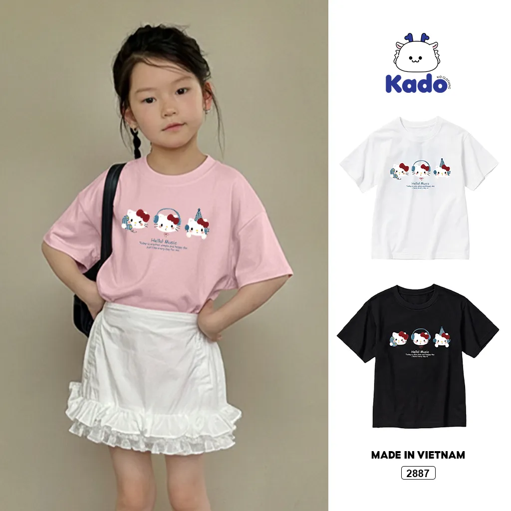 Áo thun form rộng cho bé gái Kado vải cotton co giãn 4 chiều thoáng mát Kitty dễ thương in mix 2887
