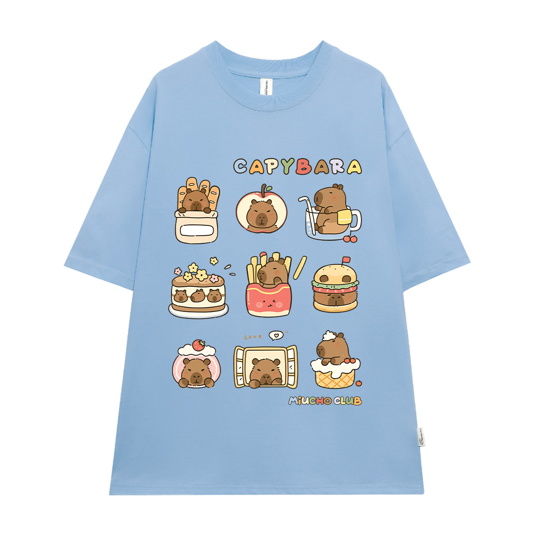 Áo thun chuột Capybara form rộng local brand ATD1224 Miucho tay ngắn vải cotton thoáng mát cổ tòn in mix_thumbnail_16