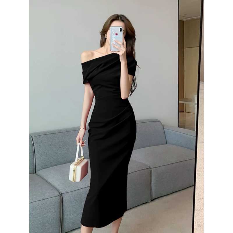 Đầm body lệch vai dáng dài màu kem, váy dự tiệc sang chảnh Logastore_L195_thumbnail_3