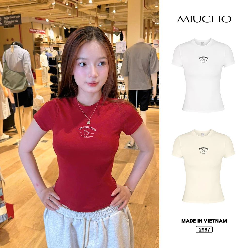 Áo baby tee form ôm tôn dáng Miucho vải visco thoáng mát tay ngắn cổ tròn in mix 2987
