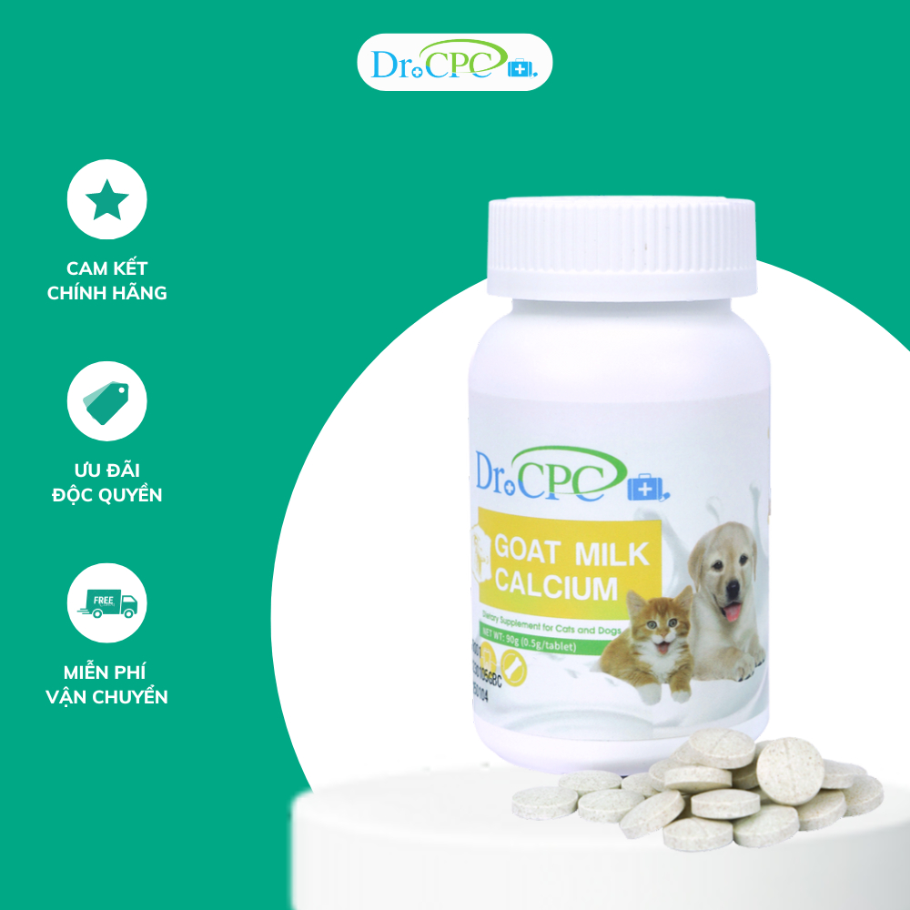 Viên bổ sung canxi Dr. CPC Goat Milk Calcium từ sữa dê cho chó mèo – Hộp 180 viên | PetZoneHCM