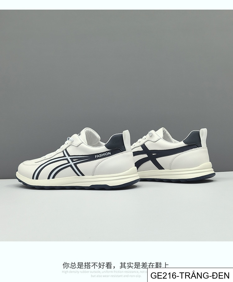 GE216 - Giày thể thao màu trắng da bò lớp đầu cho nam, giày hợp thời trang nam, giày thường ngày sang trọng nhẹ nhàng cao cấp dễ phối đồ thích hợp châu Âu da thật_thumbnail_3