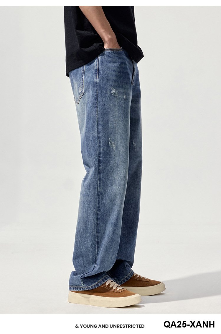 2025Mùa thu đông giặt quần jean retro nam thương hiệu thời trang Mỹ thường ngày đa năng trẻ trung quần ống rộng bán buôn