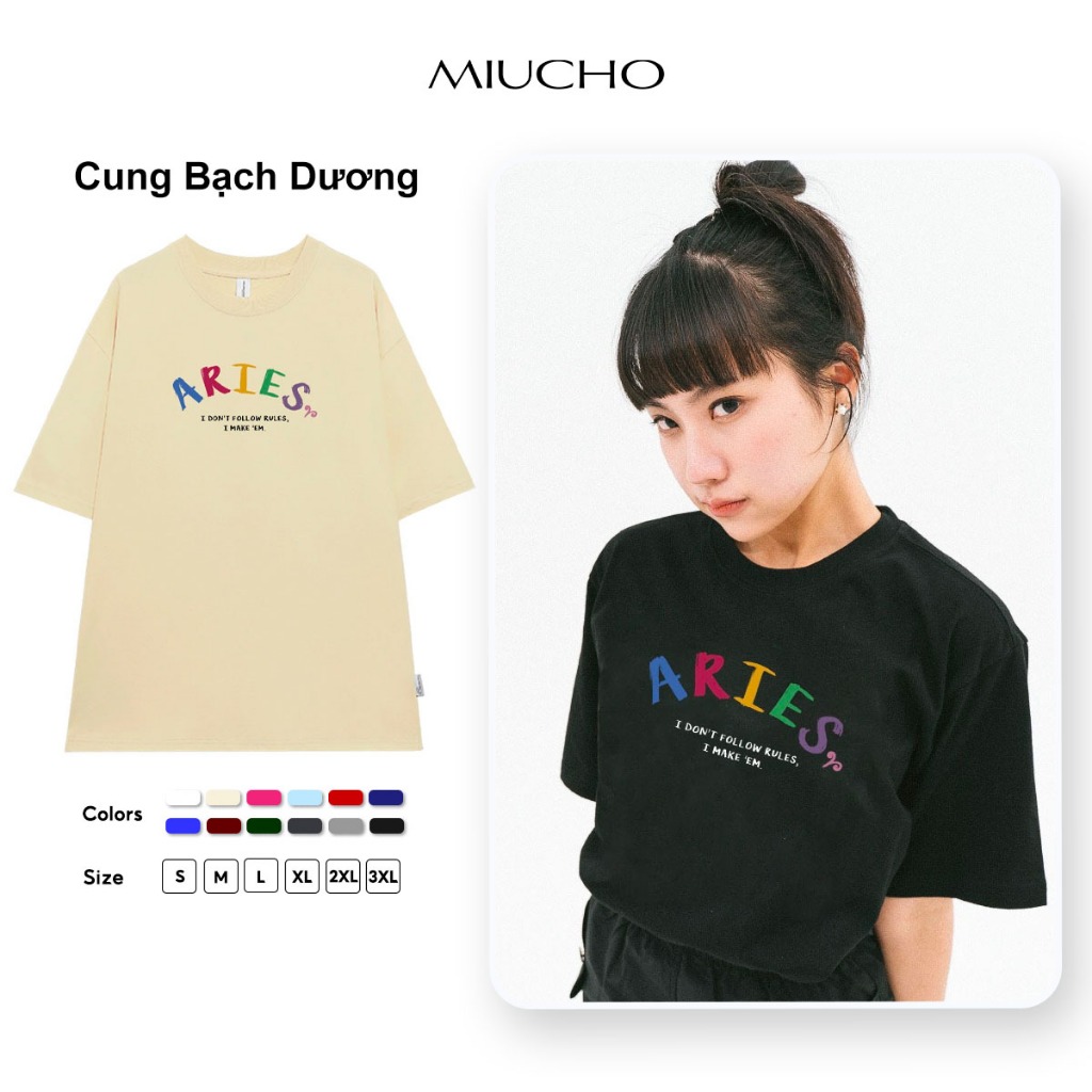 Áo thun nữ form rộng ATD372 cung hoàng đạo Bạch Dương ARIES Miucho cotton cổ tròn in typography_thumbnail_1