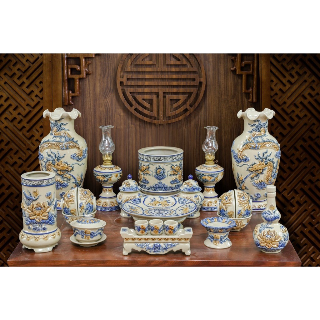 Men Hoàng Thổ Đắp Nổi Đồ Thờ Cúng Ly Chén Bát Đựng Phật Thủ  Bát Tràng Cao Cấp_thumbnail_3